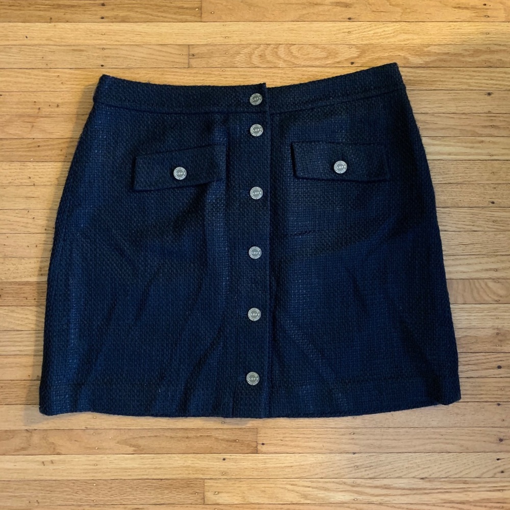 NWT Navy Woven Button Down Loft Skirt